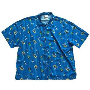 Disney Store Mickey Mouse Hawaiian Shirt XXL Blue Rayon Surf AOP Button Up